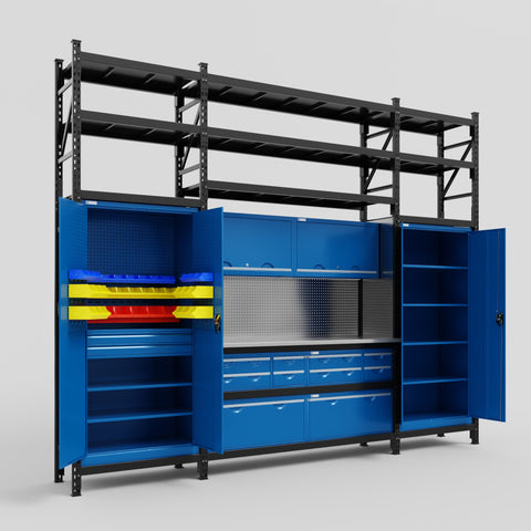 M121 Modular Work Bench with Shelves - H3100mm x W3840mm