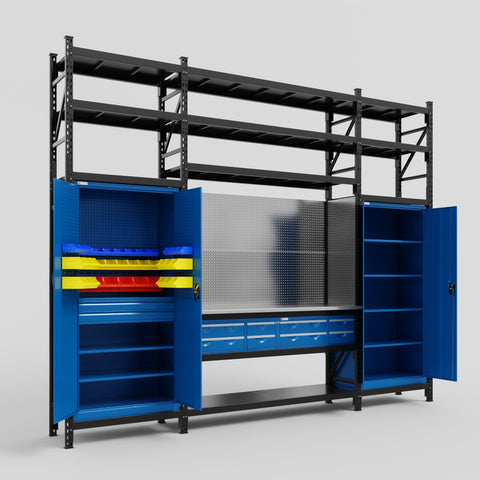 M121 Modular Work Bench with Shelves - H3100mm x W3840mm