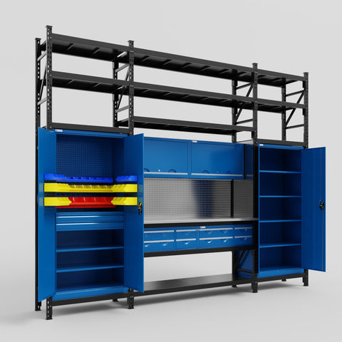 M121 Modular Work Bench with Shelves - H3100mm x W3840mm