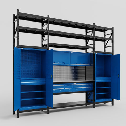 M121 Modular Work Bench with Shelves - H3100mm x W3840mm