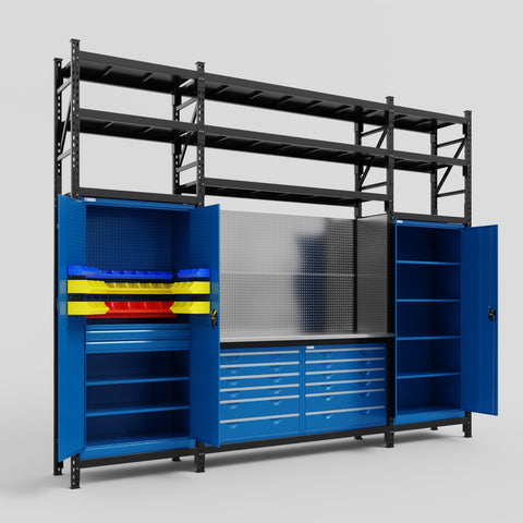 M121 Modular Work Bench with Shelves - H3100mm x W3840mm