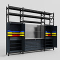M121 Modular Work Bench with Shelves - H3100mm x W3840mm | Stainless WBT | Dark Grey
