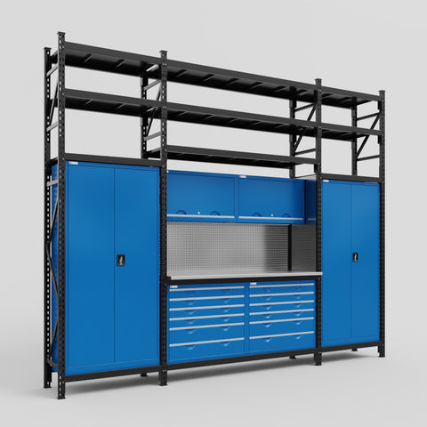 M121 Modular Work Bench with Shelves - H3100mm x W3840mm