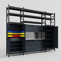 M121 Modular Work Bench with Shelves - H3100mm x W3840mm | Stainless WBT | Dark Grey