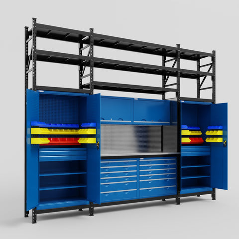M121 Modular Work Bench with Shelves - H3100mm x W3840mm