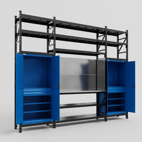 M121 Modular Work Bench with Shelves - H3100mm x W3840mm