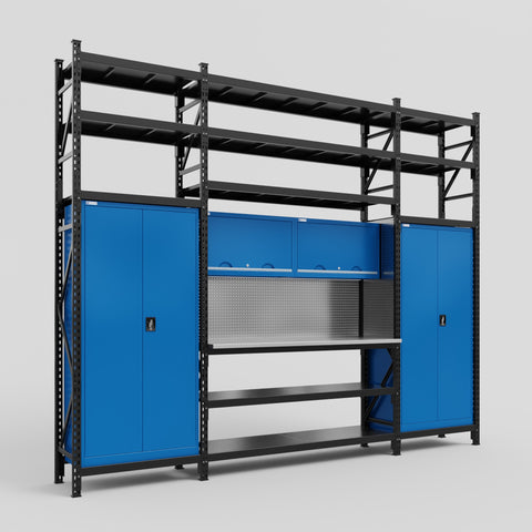 M121 Modular Work Bench with Shelves - H3100mm x W3840mm