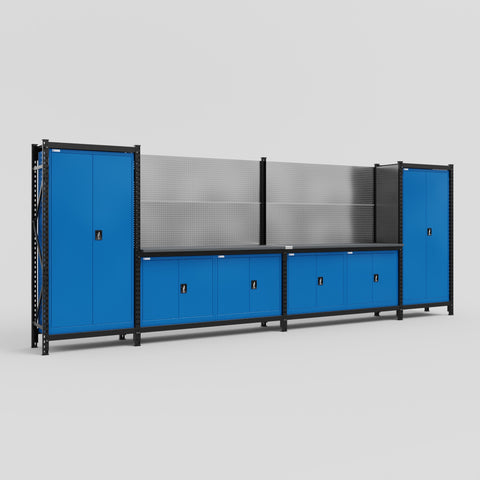 M1221 Modular Work Bench - H2100mm x W5700mm | Laminate WBT | Blue