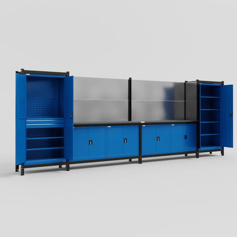M1221 Modular Work Bench - H2100mm x W5700mm | Laminate WBT | Blue