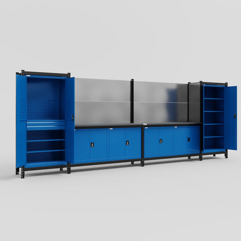 M1221 Modular Work Bench - H2100mm x W5700mm | Laminate WBT | Blue