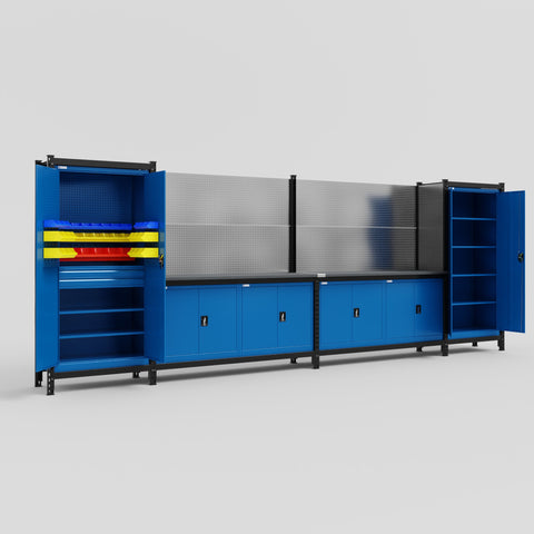 M1221 Modular Work Bench - H2100mm x W5700mm | Laminate WBT | Blue