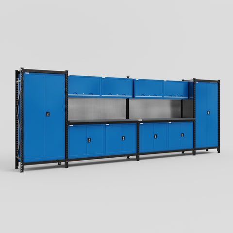 M1221 Modular Work Bench - H2100mm x W5700mm | Laminate WBT | Blue