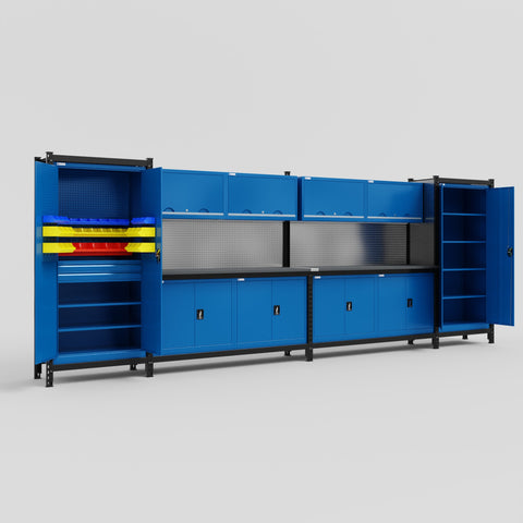 M1221 Modular Work Bench - H2100mm x W5700mm | Laminate WBT | Blue