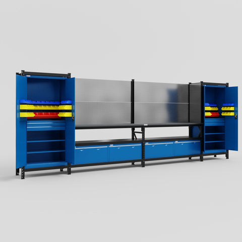 M1221 Modular Work Bench - H2100mm x W5700mm | Laminate WBT | Blue