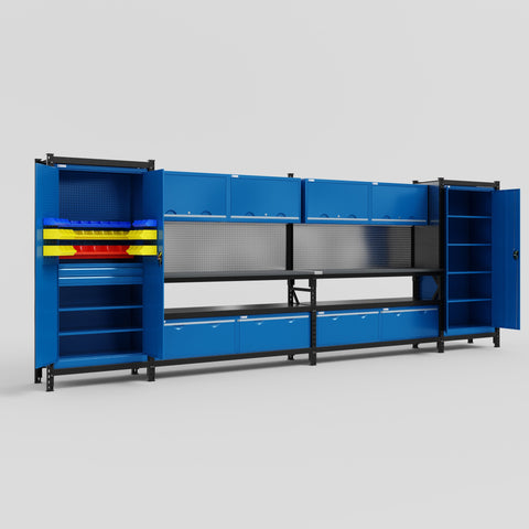 M1221 Modular Work Bench - H2100mm x W5700mm | Laminate WBT | Blue