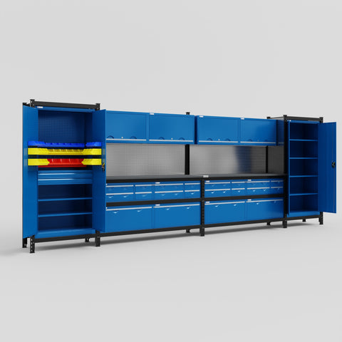M1221 Modular Work Bench - H2100mm x W5700mm | Laminate WBT | Blue