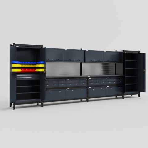M1221 Modular Work Bench - H2100mm x W5700mm | Laminate WBT | Dark Grey