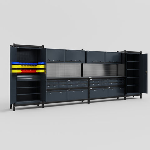 M1221 Modular Work Bench - H2100mm x W5700mm | Laminate WBT | Dark Grey