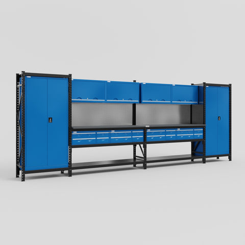 M1221 Modular Work Bench - H2100mm x W5700mm | Laminate WBT | Blue