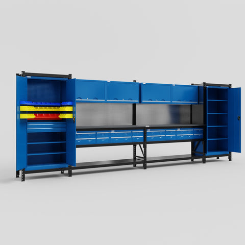 M1221 Modular Work Bench - H2100mm x W5700mm | Laminate WBT | Blue