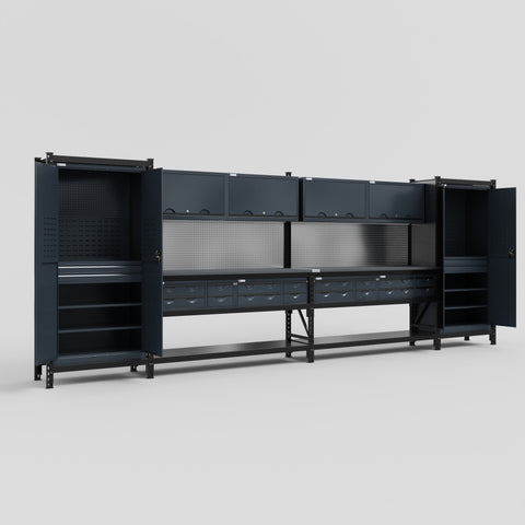 M1221 Modular Work Bench - H2100mm x W5700mm | Laminate WBT | Dark Grey