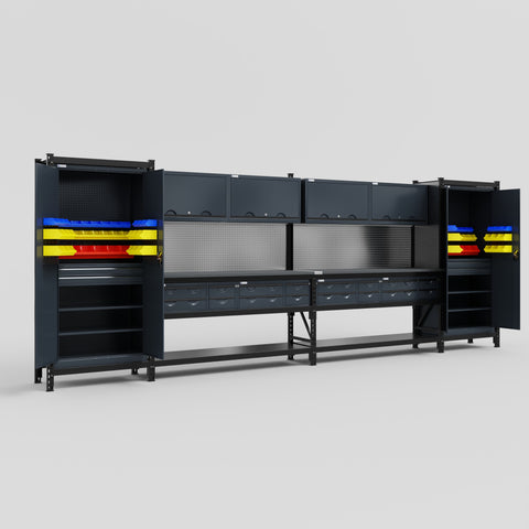 M1221 Modular Work Bench - H2100mm x W5700mm | Laminate WBT | Dark Grey