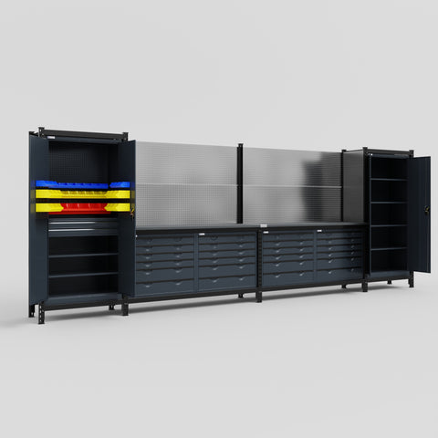 M1221 Modular Work Bench - H2100mm x W5700mm | Laminate WBT | Dark Grey
