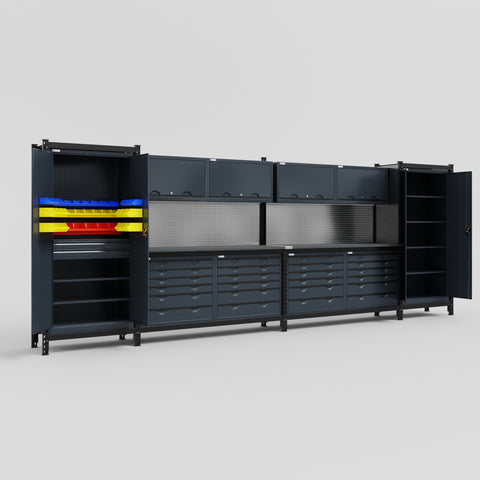 M1221 Modular Work Bench - H2100mm x W5700mm | Laminate WBT | Dark Grey