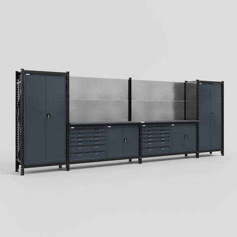 M1221-2 Modular Work Bench - H2100mm x W5700mm | Laminate WBT | Dark Grey