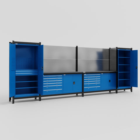 M1221-2 Modular Work Bench - H2100mm x W5700mm | Laminate WBT | Blue