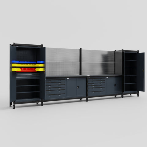 M1221-2 Modular Work Bench - H2100mm x W5700mm | Laminate WBT | Dark Grey