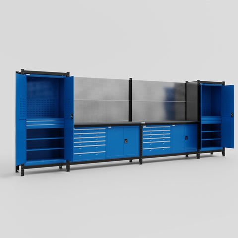 M1221-2 Modular Work Bench - H2100mm x W5700mm | Laminate WBT | Blue