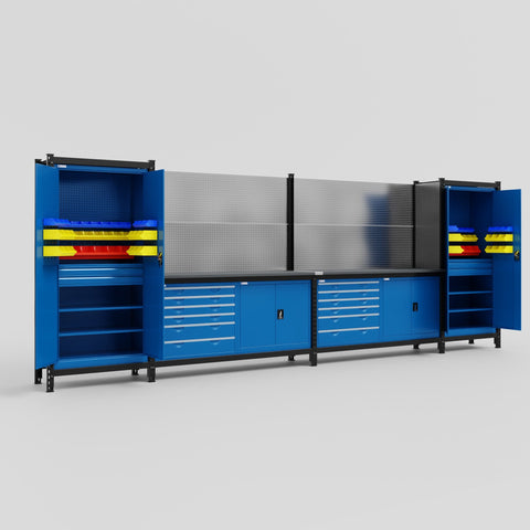 M1221-2 Modular Work Bench - H2100mm x W5700mm | Laminate WBT | Blue