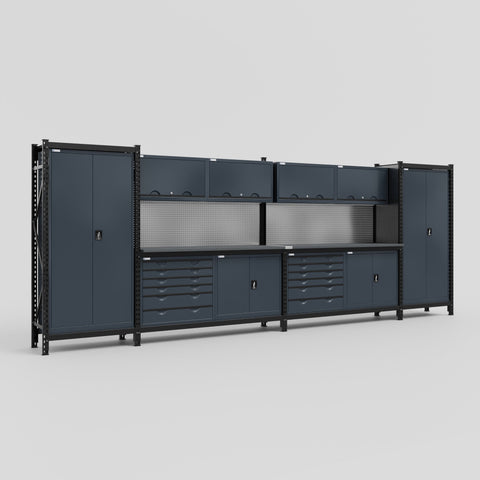 M1221-2 Modular Work Bench - H2100mm x W5700mm | Laminate WBT | Dark Grey