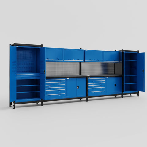 M1221-2 Modular Work Bench - H2100mm x W5700mm | Laminate WBT | Blue
