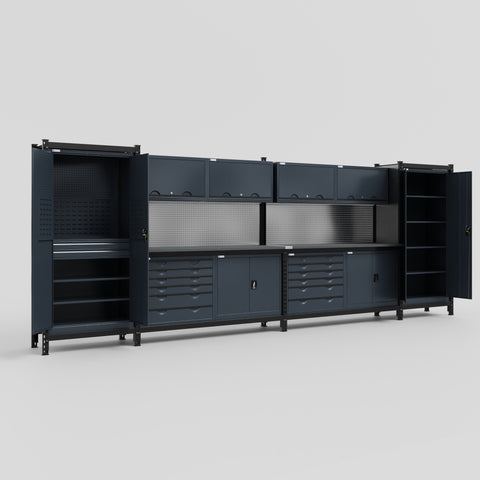 M1221-2 Modular Work Bench - H2100mm x W5700mm | Laminate WBT | Dark Grey