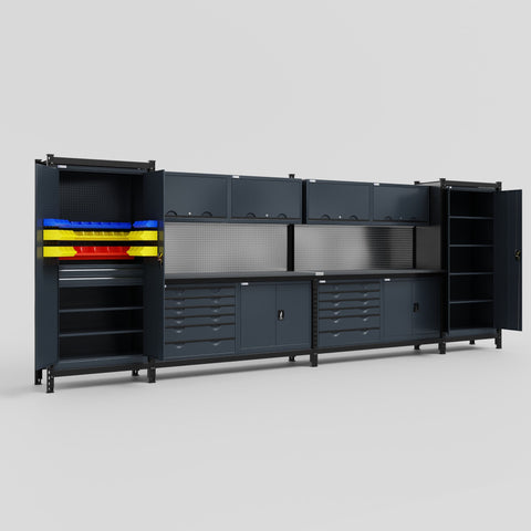 M1221-2 Modular Work Bench - H2100mm x W5700mm | Laminate WBT | Dark Grey