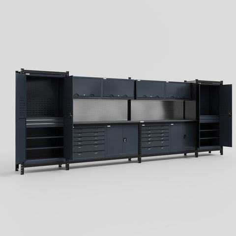 M1221-2 Modular Work Bench - H2100mm x W5700mm | Laminate WBT | Dark Grey