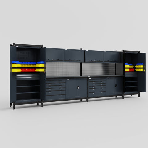 M1221-2 Modular Work Bench - H2100mm x W5700mm | Laminate WBT | Dark Grey