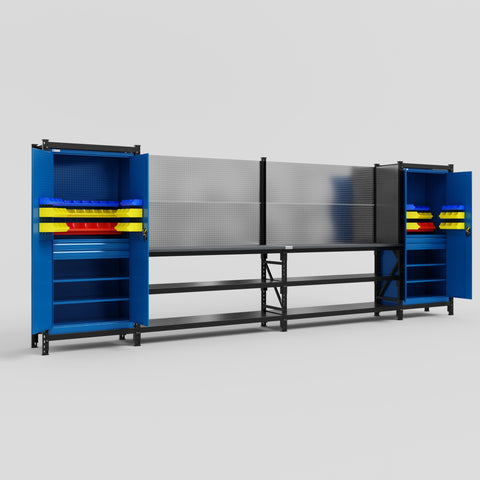 M1221 Modular Work Bench - H2100mm x W5700mm | Laminate WBT | Blue
