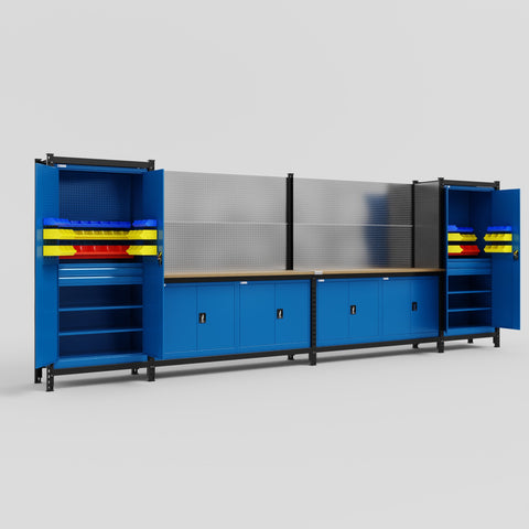 M1221 Modular Work Bench - H2100mm x W5700mm | MDF WBT | Blue