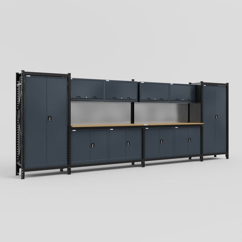 M1221 Modular Work Bench - H2100mm x W5700mm | MDF WBT | Dark Grey