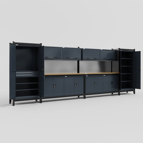 M1221 Modular Work Bench - H2100mm x W5700mm | MDF WBT | Dark Grey