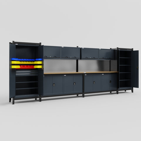 M1221 Modular Work Bench - H2100mm x W5700mm | MDF WBT | Dark Grey