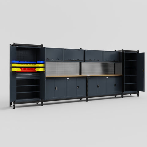 M1221 Modular Work Bench - H2100mm x W5700mm | MDF WBT | Dark Grey