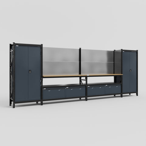 M1221 Modular Work Bench - H2100mm x W5700mm | MDF WBT | Dark Grey