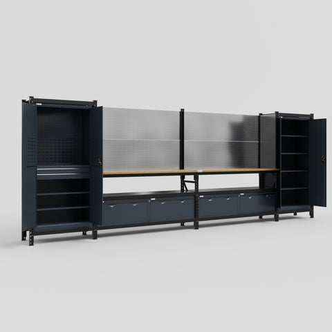M1221 Modular Work Bench - H2100mm x W5700mm | MDF WBT | Dark Grey