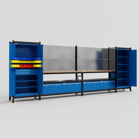 M1221 Modular Work Bench - H2100mm x W5700mm | MDF WBT | Blue
