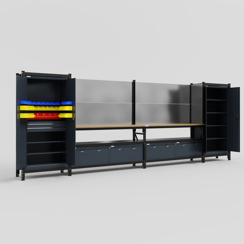 M1221 Modular Work Bench - H2100mm x W5700mm | MDF WBT | Dark Grey