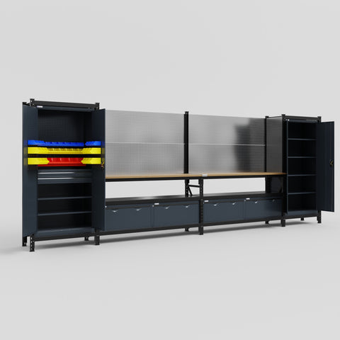 M1221 Modular Work Bench - H2100mm x W5700mm | MDF WBT | Dark Grey